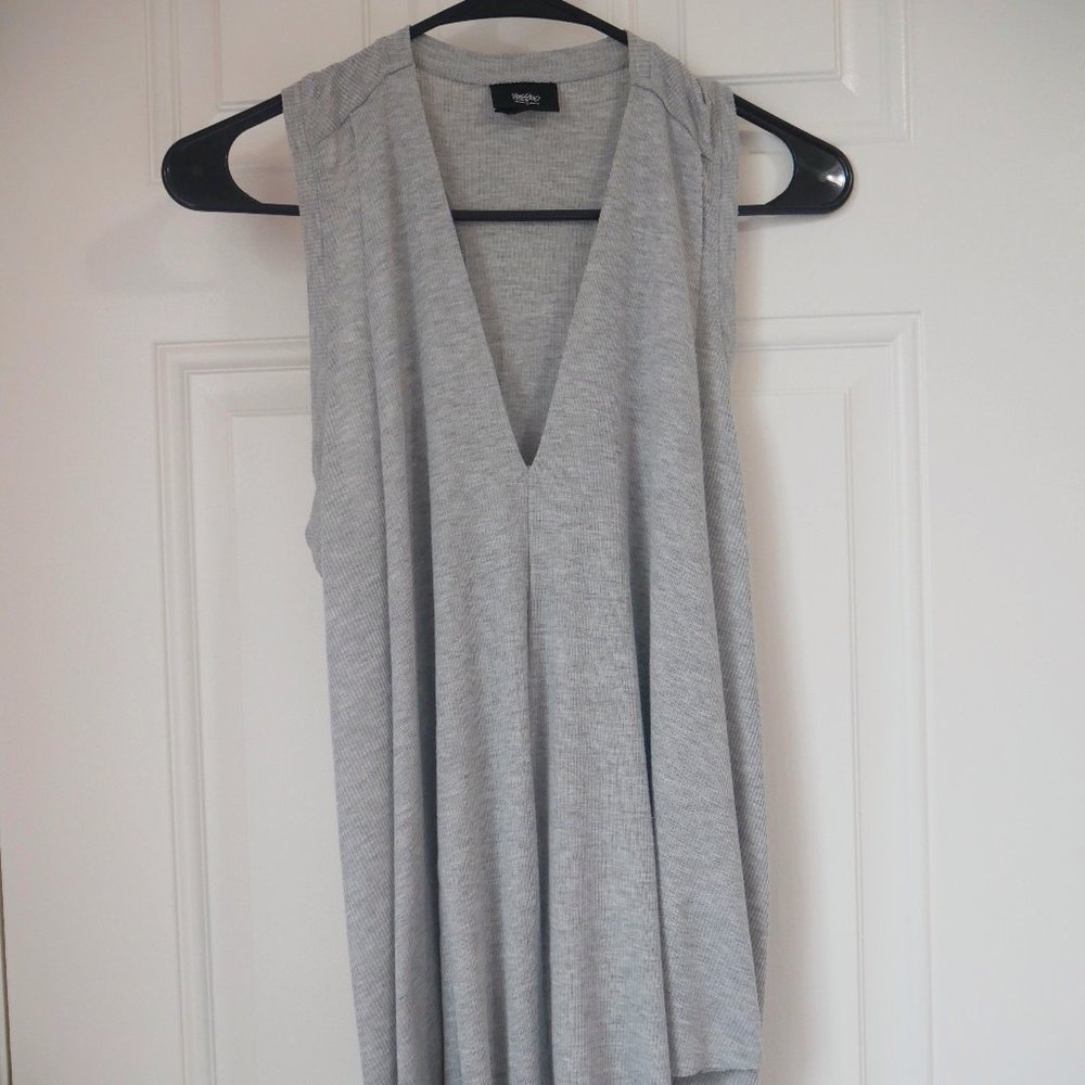 Gray Ribbed Deep V-Neck Tank Top